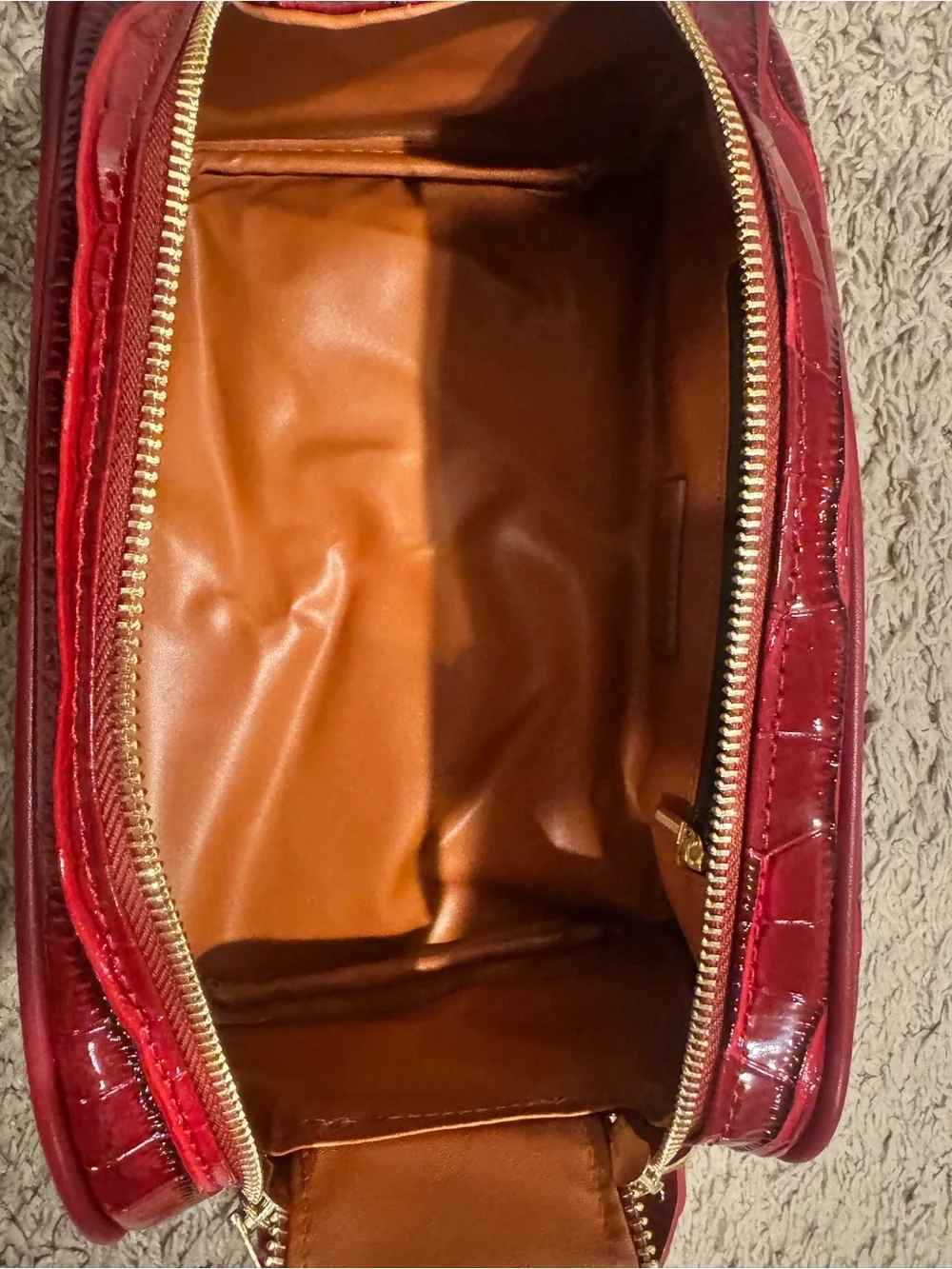 Red Privata  Patent Croc-Embossed Women’s Cosmetic Bag